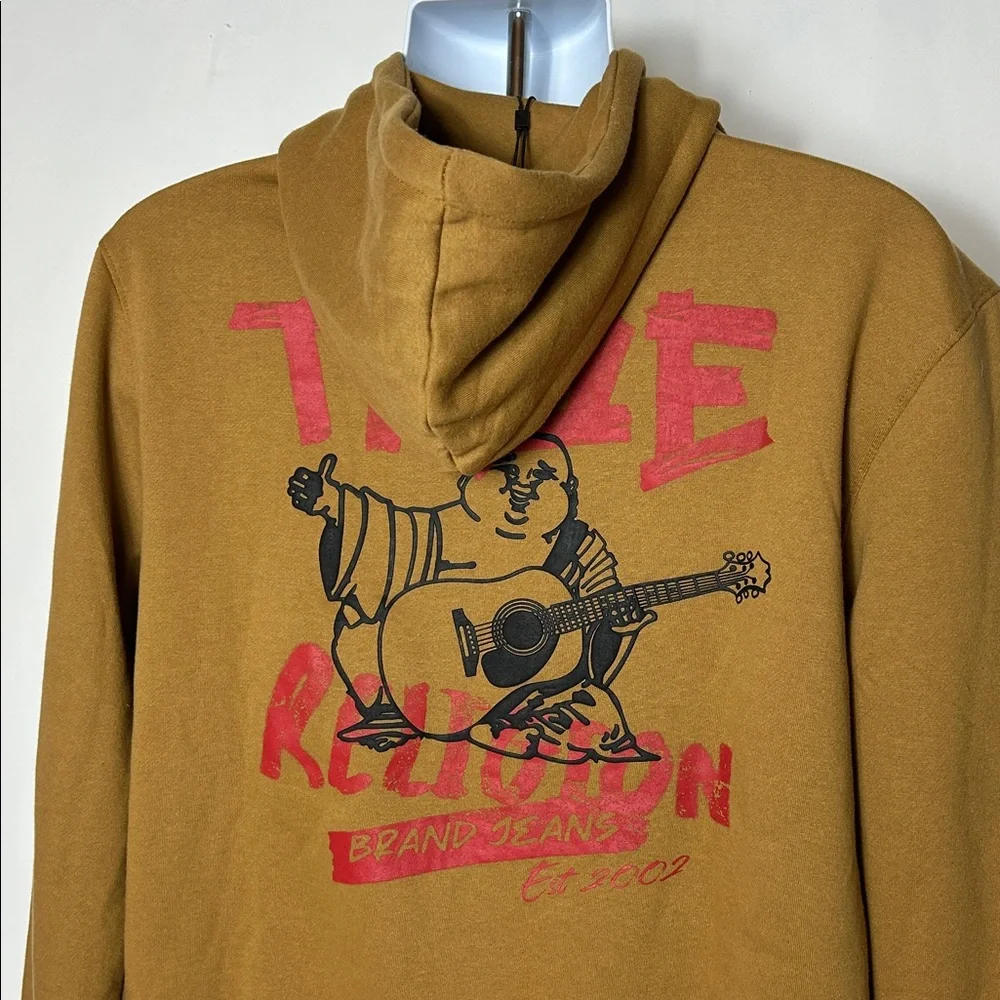 True Religion Men’s Size Large Brown Zip Front Hoodie with Large Graphic on Back